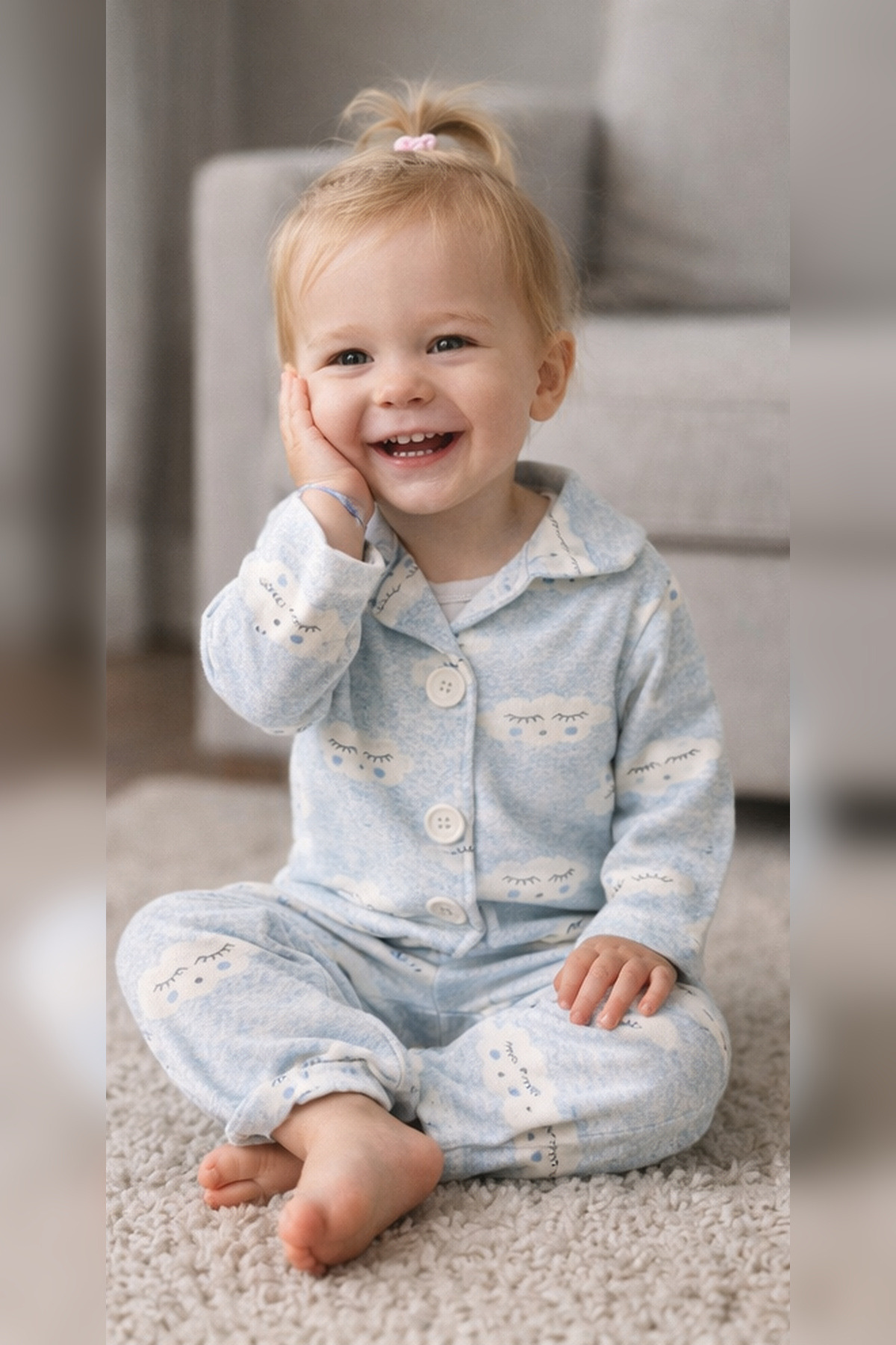 ADABEBEK %100 Pamuk Düğmeli Desenli Pijama Takımı fotoğrafı 3 (önizleme)