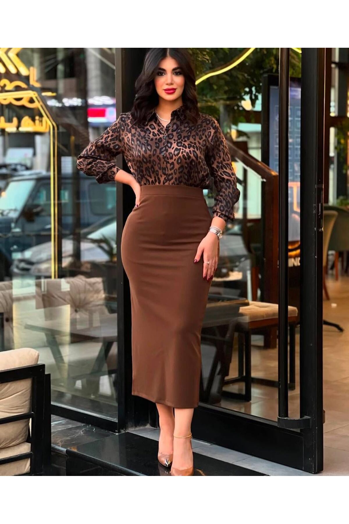 Women's Brown Stretchy Basic Pencil Skirt