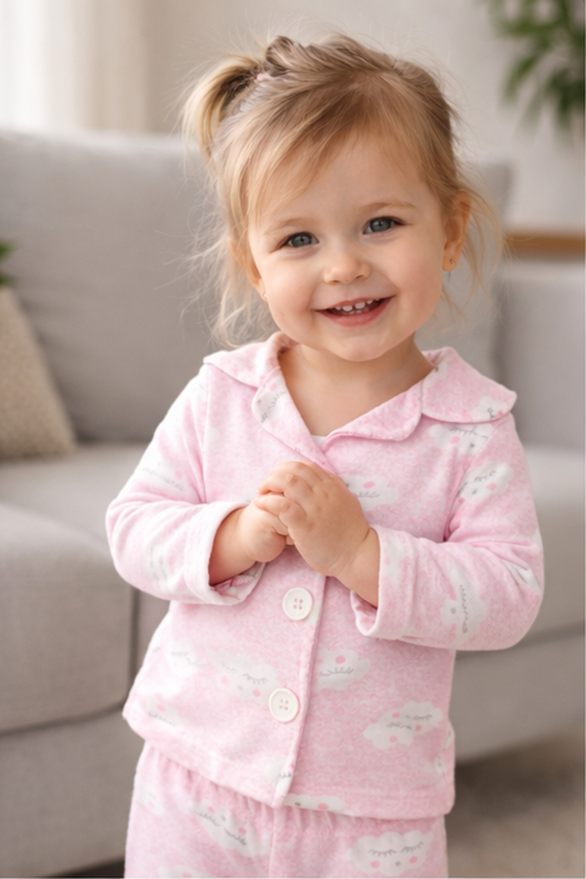 ADABEBEK %100 Pamuk Düğmeli Desenli Pijama Takımı fotoğrafı 3 (önizleme)