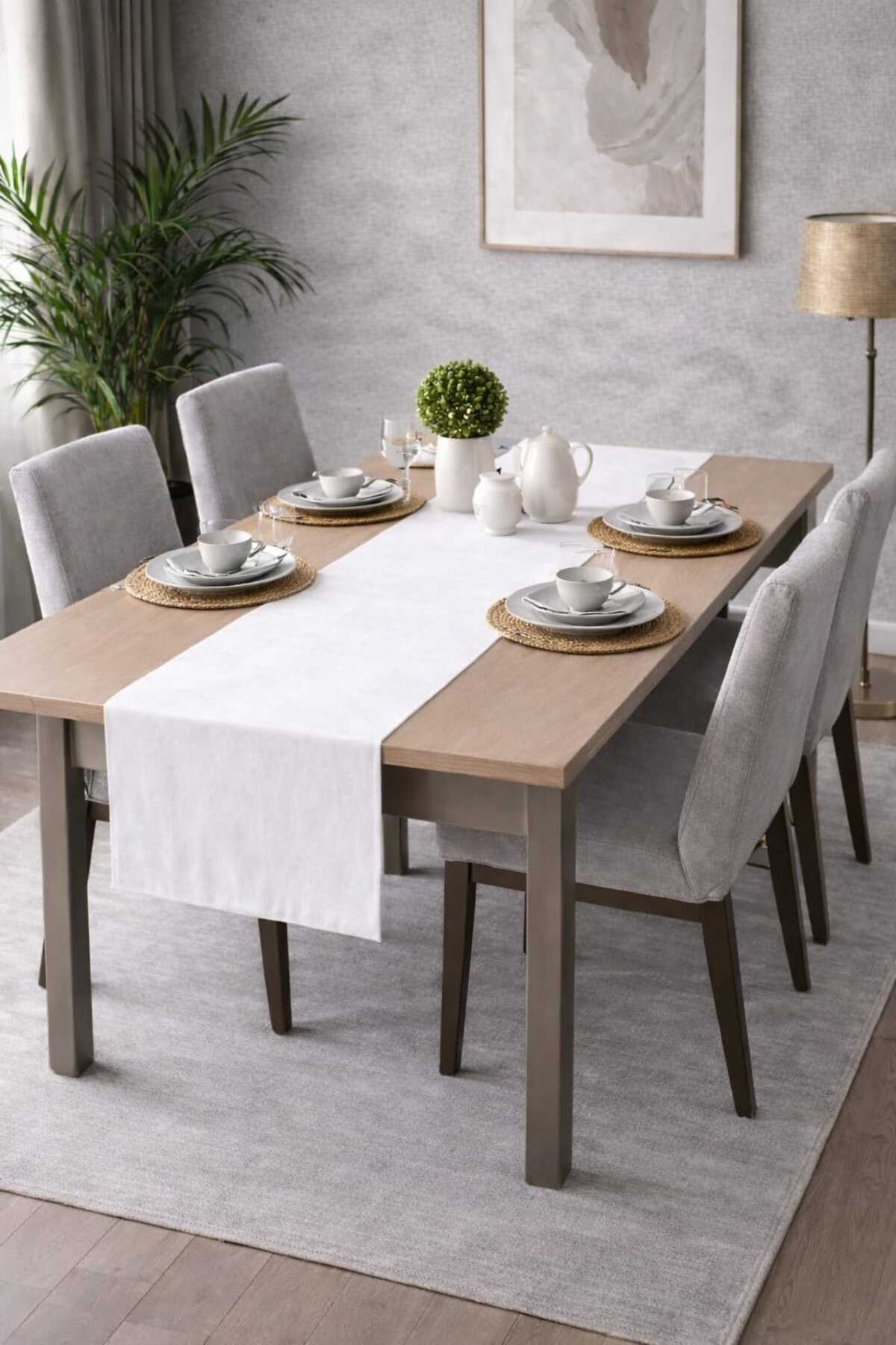 Velvet Textured White Color Island Series Runner 40 x 140 cm