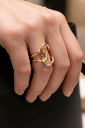 vera noa jewelry Soyut Model Ayarlanabilir Gold Çelik Yüzük