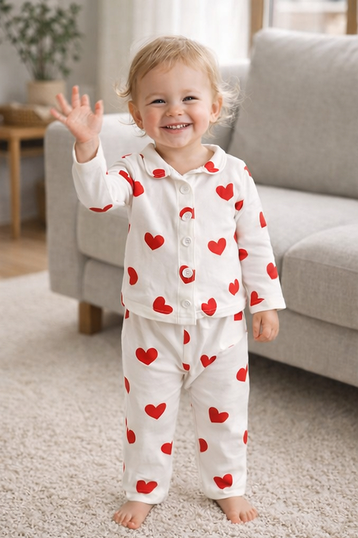 ADABEBEK %100 Pamuk Düğmeli Desenli Pijama Takımı fotoğrafı 2 (önizleme)