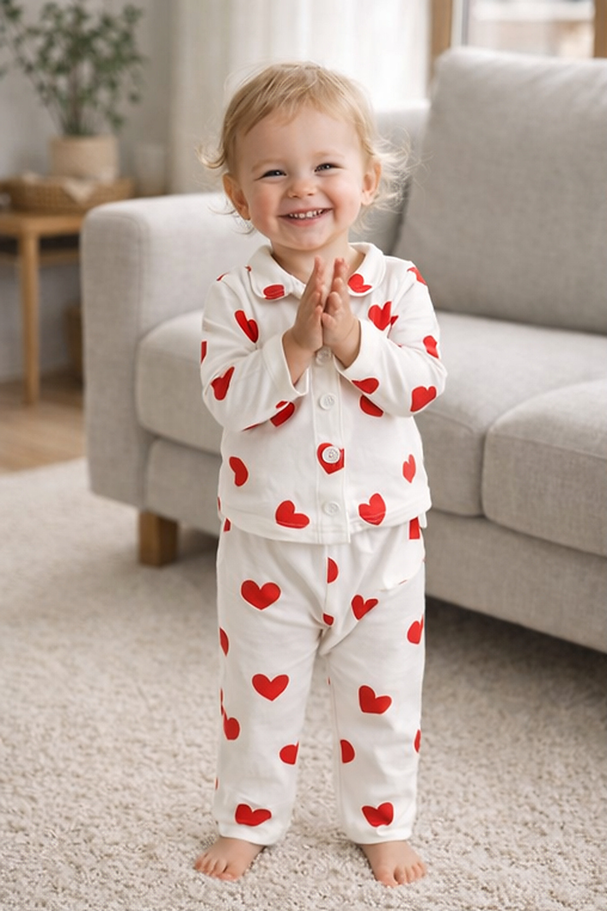 ADABEBEK %100 Pamuk Düğmeli Desenli Pijama Takımı fotoğrafı 4 (önizleme)