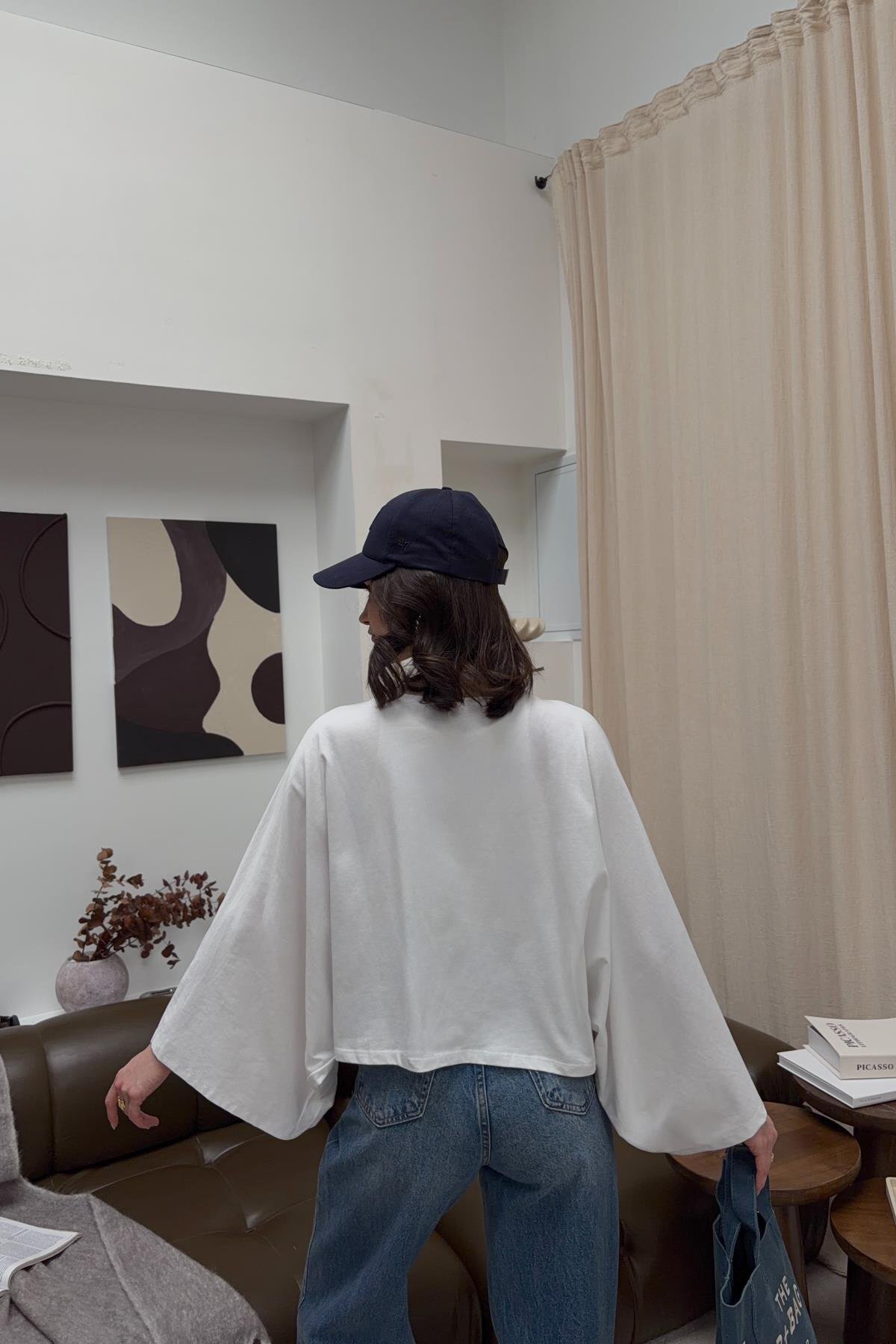 mylove  Yarasa Kol Basic Bluz Beyaz - Görsel 6