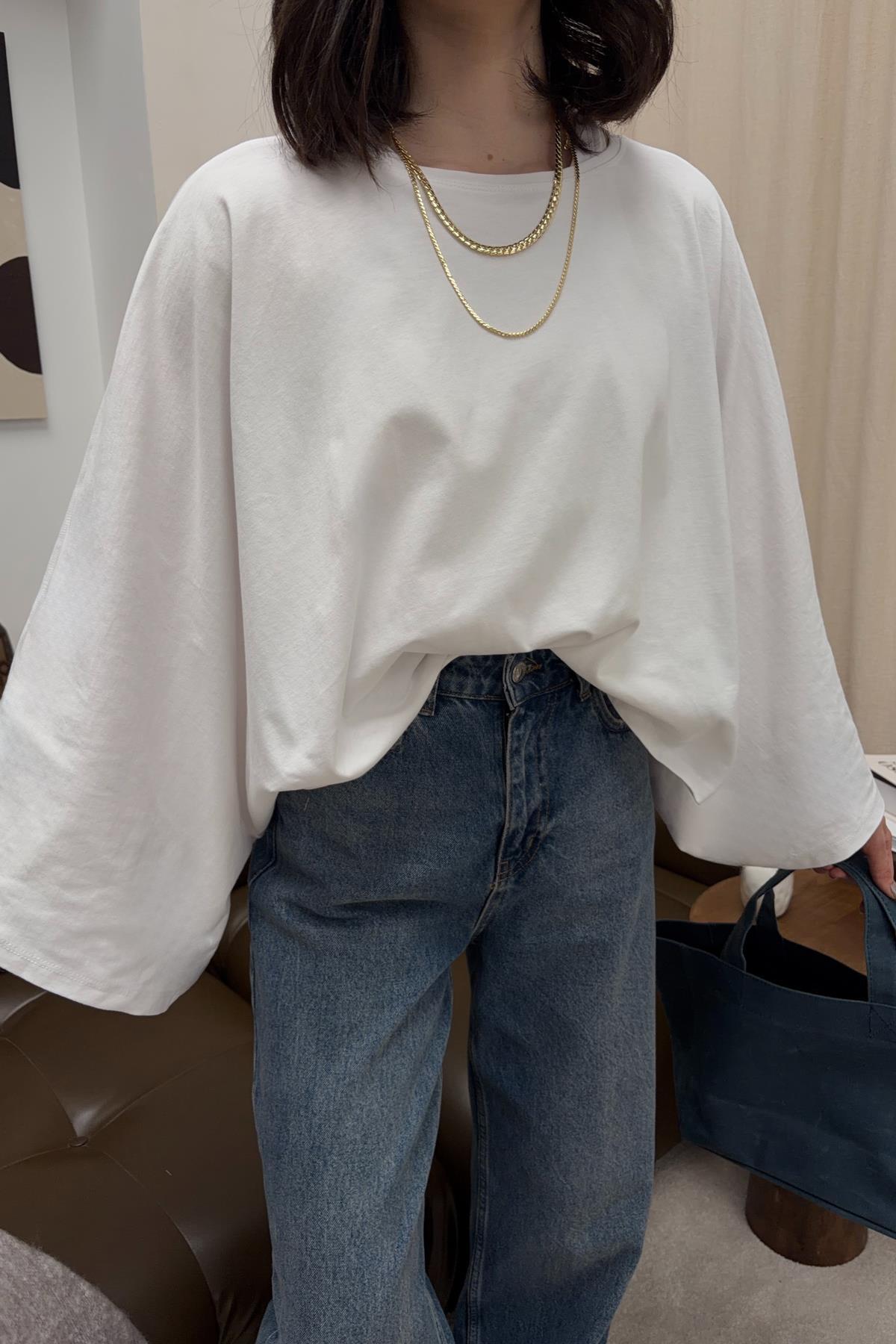 mylove  Yarasa Kol Basic Bluz Beyaz - Görsel 3