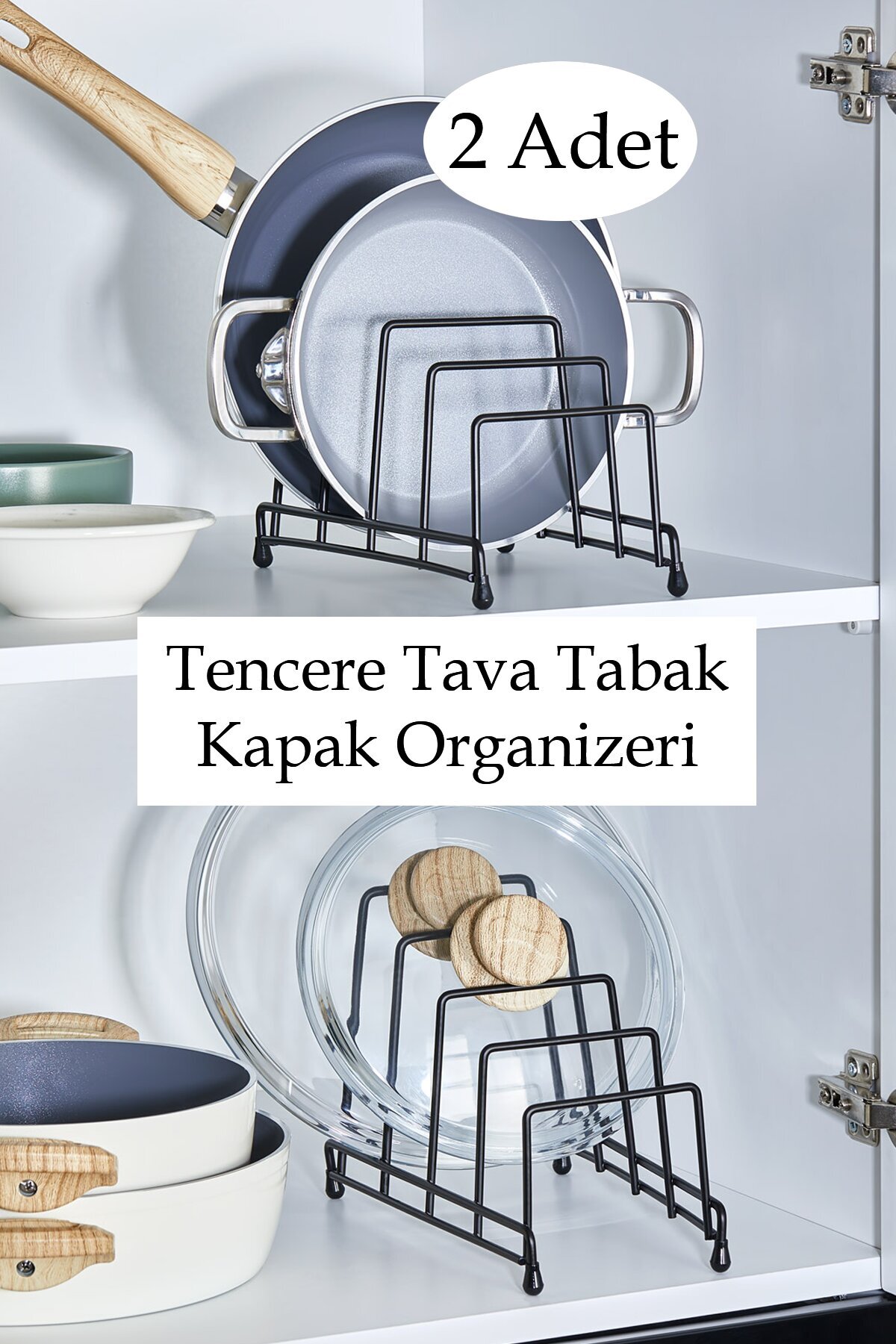 2 x 965 Black Pot Lid, Plate, Pan and Pan Organizer Organizer