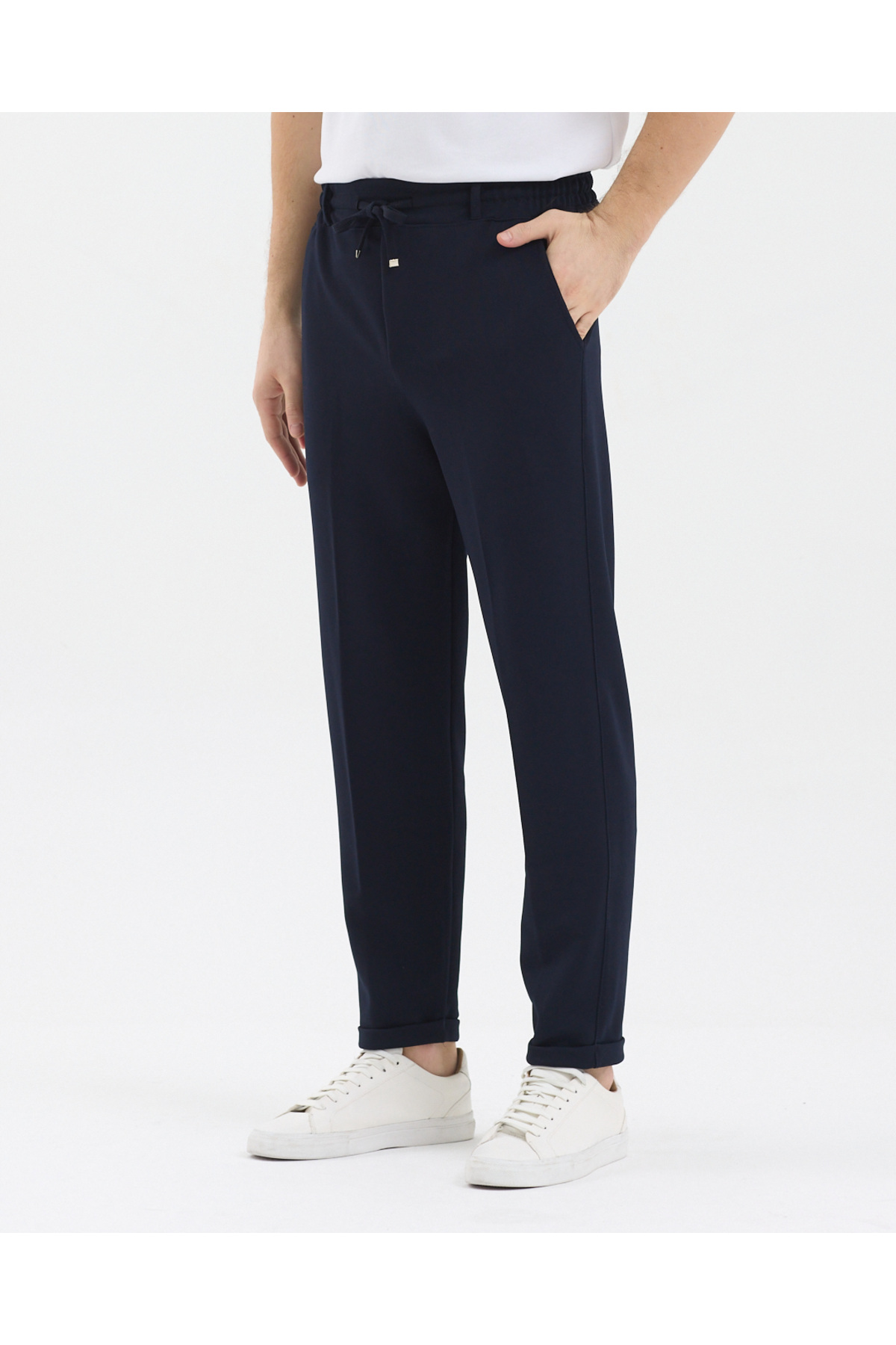 pandy  Erkek Bel Lastikli Yarım Kemerli Likralı Paça Katlamalı Regular Fit Pantolon