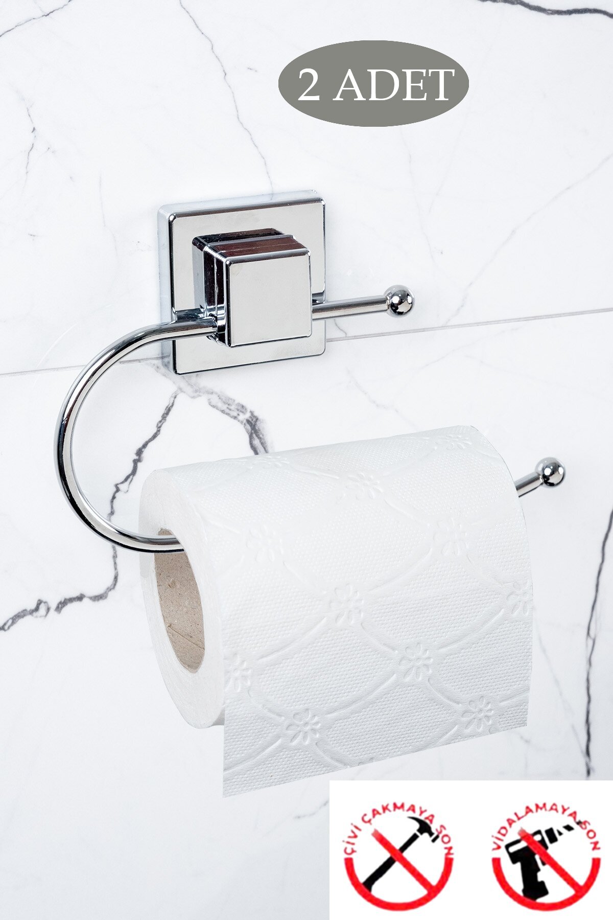 2 Pieces Square Adhesive Chrome Toilet Paper Holder
