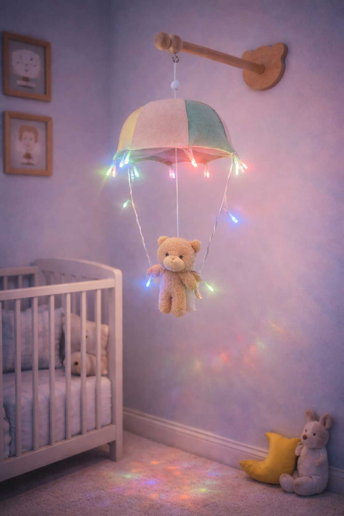 fn Keçe Ayıcıklı Işıklı Bebek Odası Gece Lambası – El Yapımı Şemsiyeli Duvar Dekoru fotoğrafı 3 (önizleme)