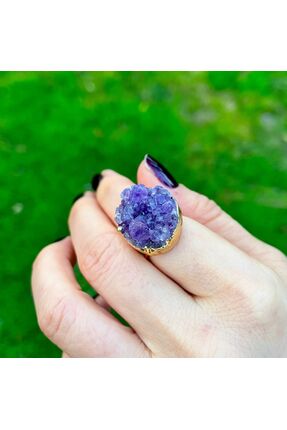 ethereal gem store Doğal Ham Ametist Taşlı Ayarlanabilir Pirinç Yüzük – El Ya...
