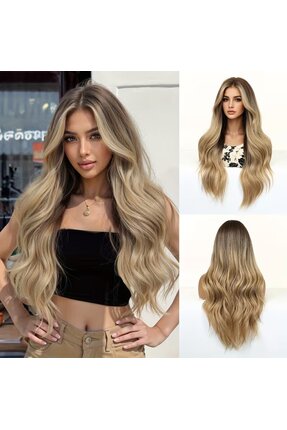 NeednStore Kadın Altın Ombre Su Dalgalı Peruk - 65 cm Serisi 1. Kalite Isıya ...