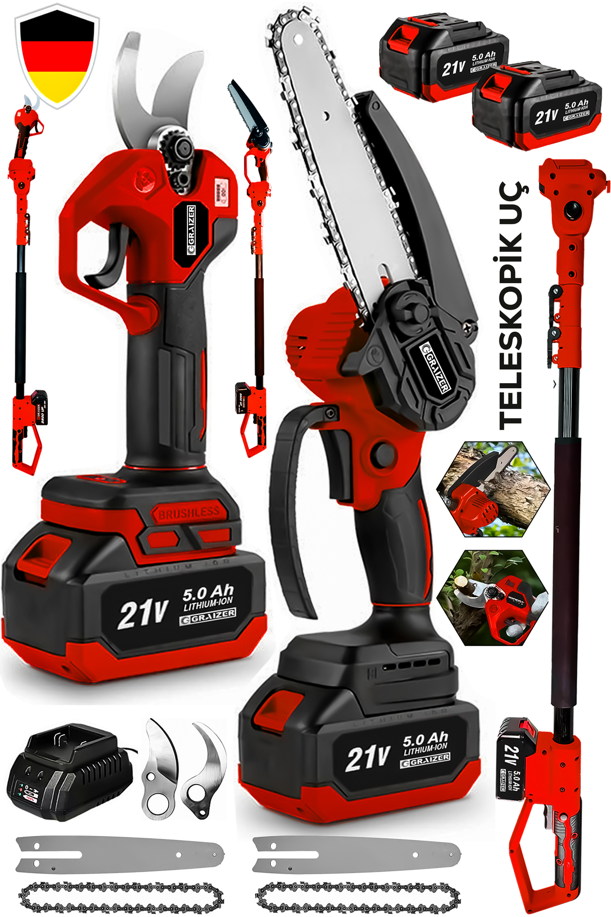 Graizer K 21 Vf 5 Ah Trex 2 Akülü Kömürsüz Şarjlı Ağaç Dal Kesme