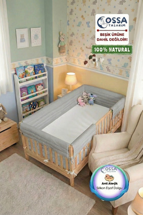 yasetex tasarım Montessori Beşik Yan Koruma Seti Darbe Önleyici Pofuduk – GRİ