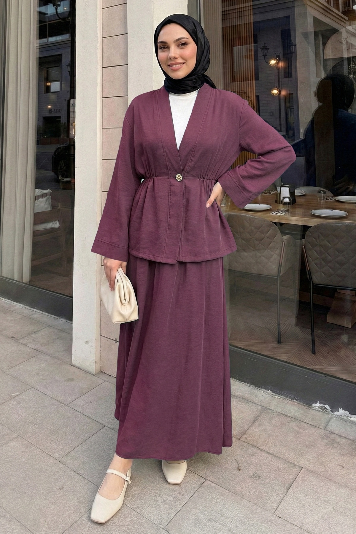 InStyle Shawl Collar Gold Buttoned Burgundy Suit