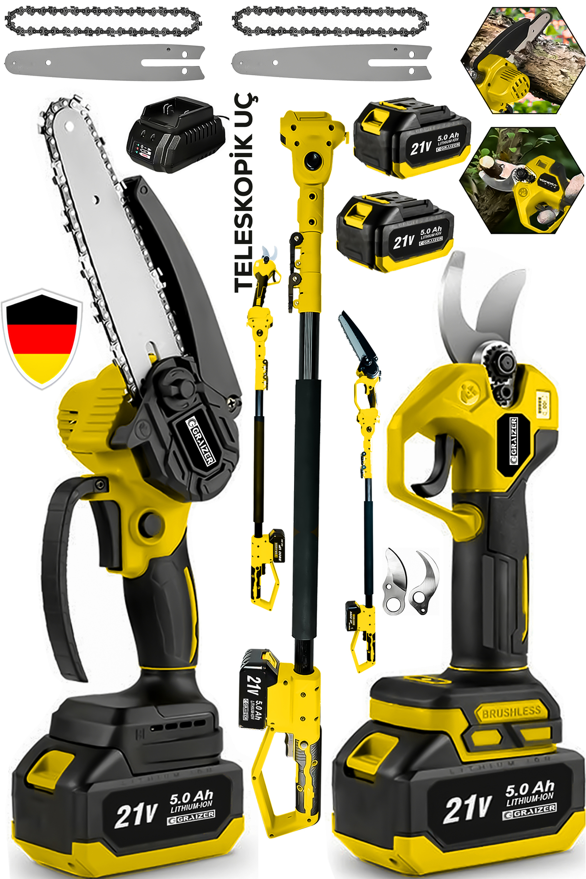Graizer S 21 Vf 5 Ah Trex 2 Akülü Kömürsüz Şarjlı Ağaç Dal Kesme