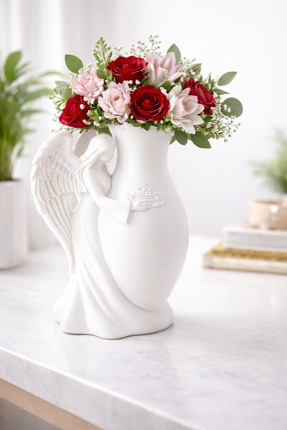 Heaven Home Design Melek Figürlü Dekoratif Vazo – Beyaz Modern Salon & Kitapl...