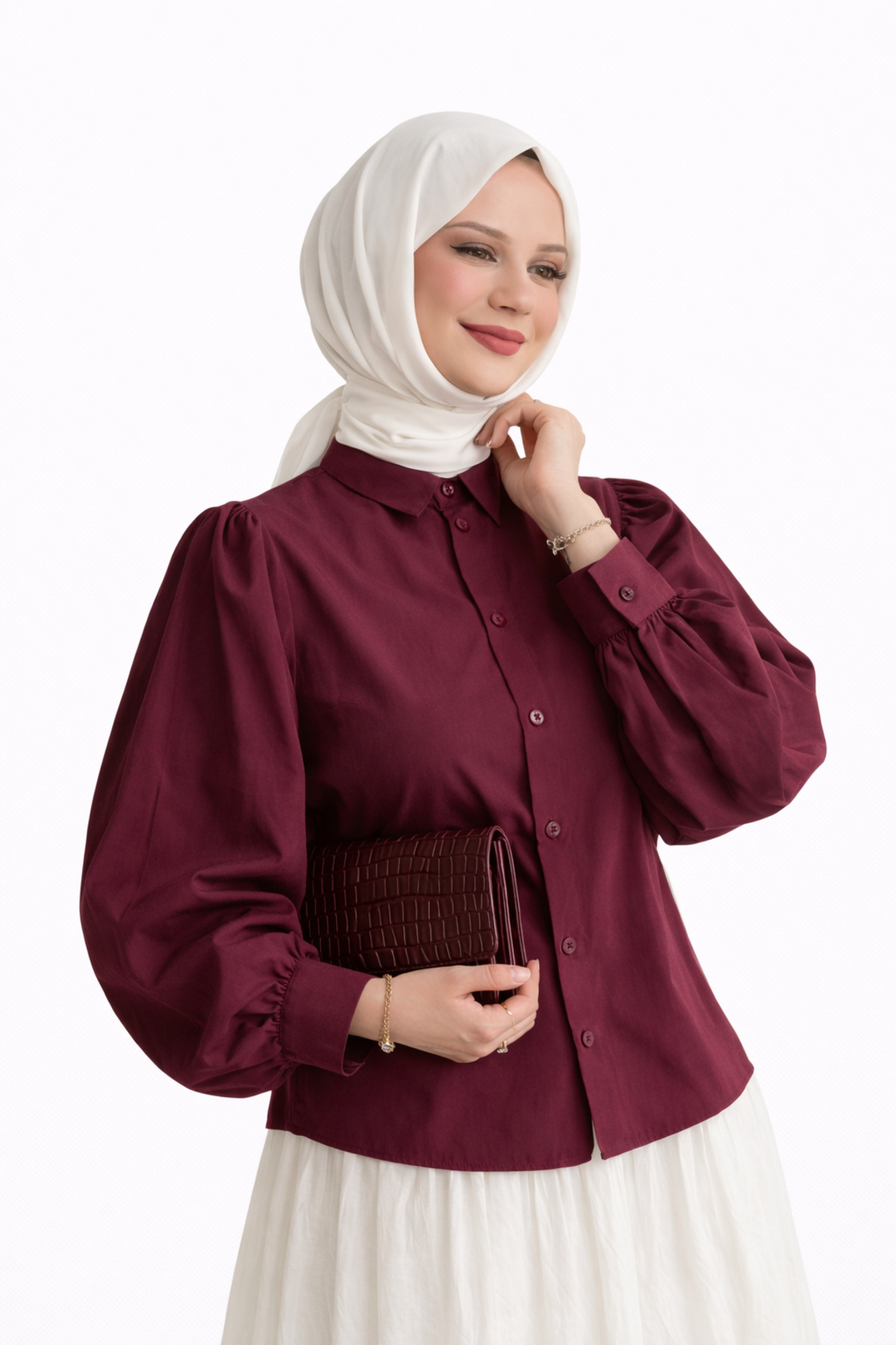 PIOVE  Uzun Kollu Düğmeli Gömlek – Pure White