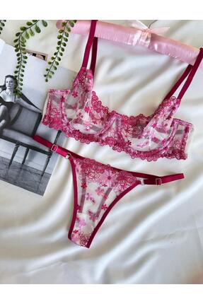 Dalliance Lingerie Brode Çilek Bordo Sütyen Takım