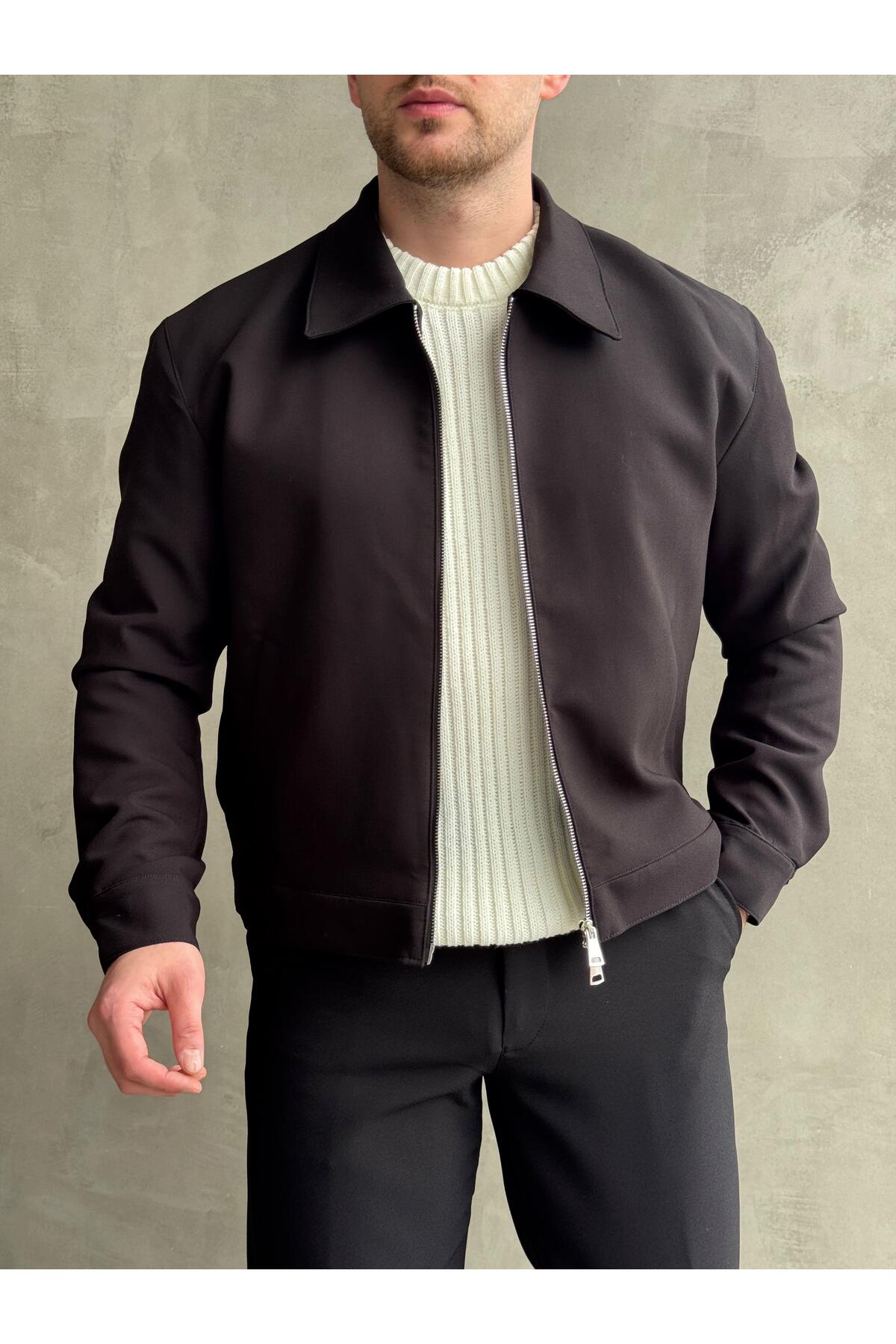 Moderk  Premium Kumaş Erkek Fermuarlı Oversize Kalıp Ceket - Görsel 3
