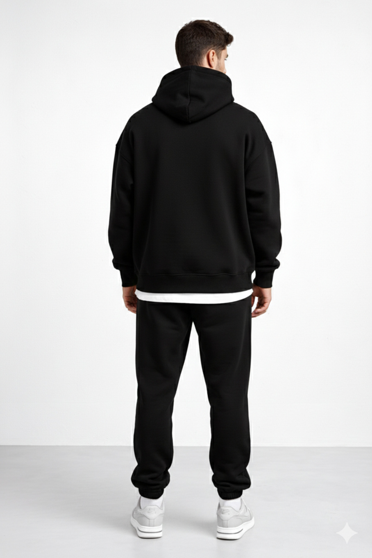 Regular Unisex Kapüşonlu Basic Düz İçi Kalın Polarlı Eşofman Takımı — مشکی RBTKS001 — تصویر 5 از 6