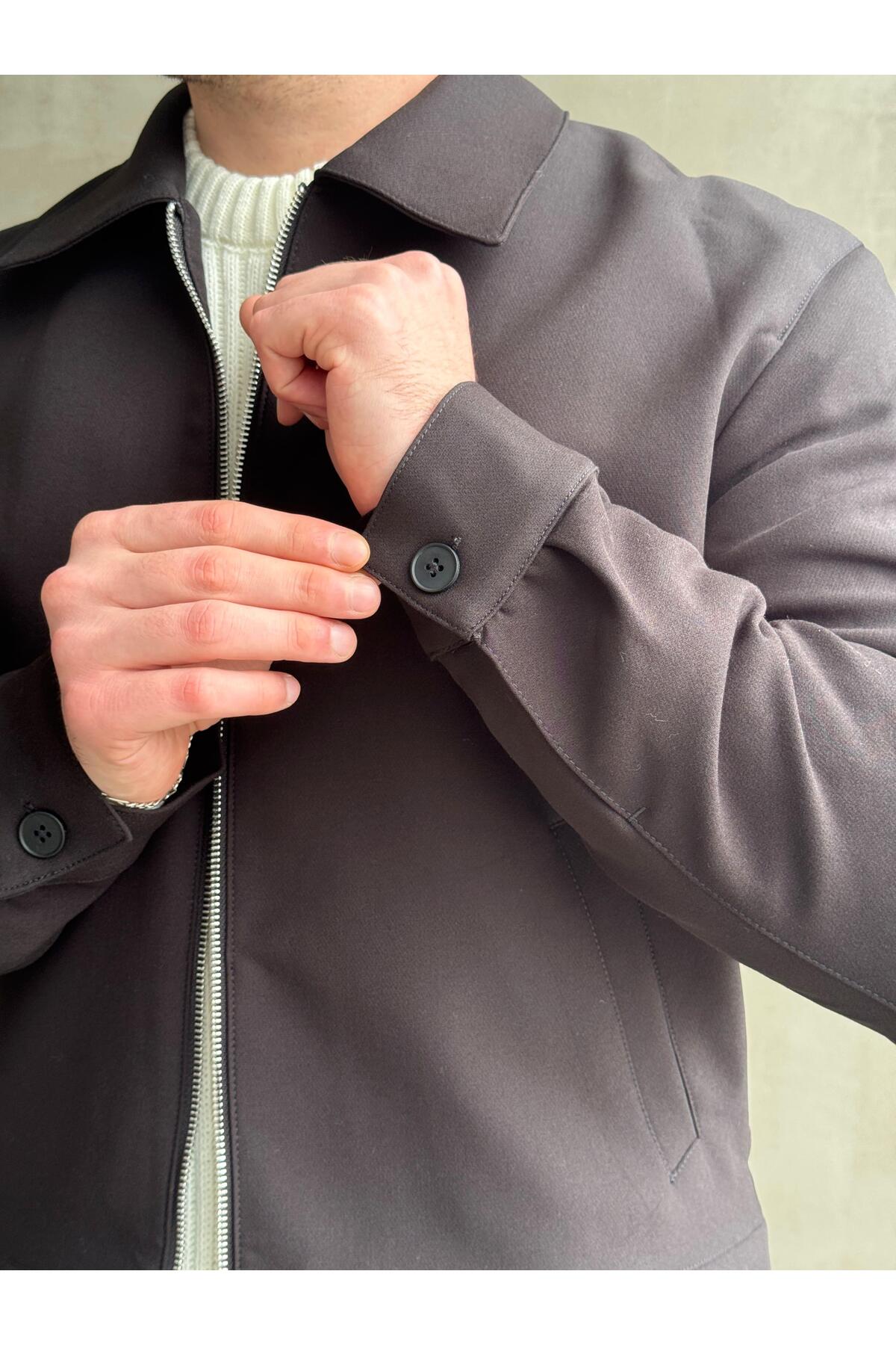 Moderk  Premium Kumaş Erkek Fermuarlı Oversize Kalıp Ceket - Görsel 4