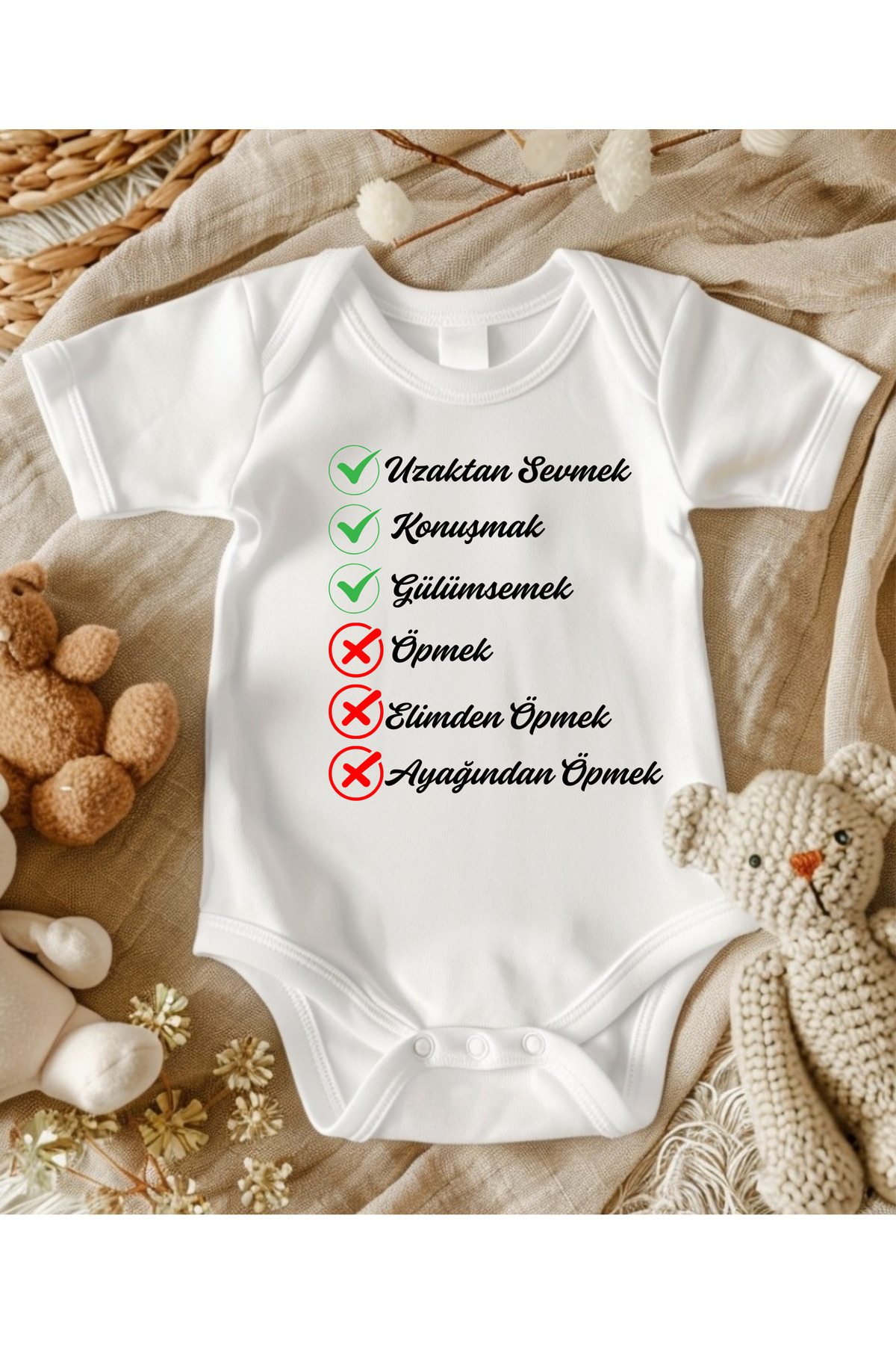 Kissing Written Bodysuit % 100 Cotton Baby Bodysuit