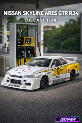 L'eDoren Beyaz Renkli Nissan Skyline GTR-R34 1/24 Diecast Koleksiyon Maket Mo...