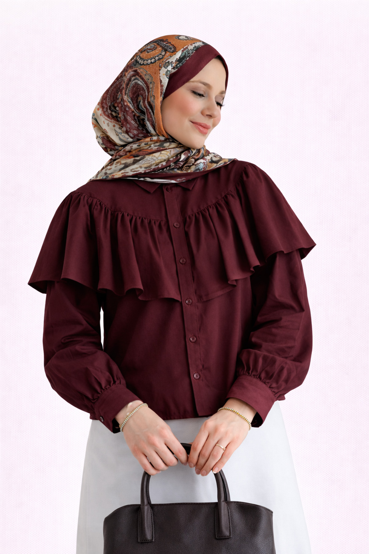 PIOVE  Fırfır Detaylı Uzun Kollu Gömlek – Midnight Blue