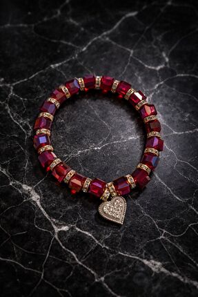 LuneraBag Parlak Kırmızı Taşlı Premium Kadın Bileklik