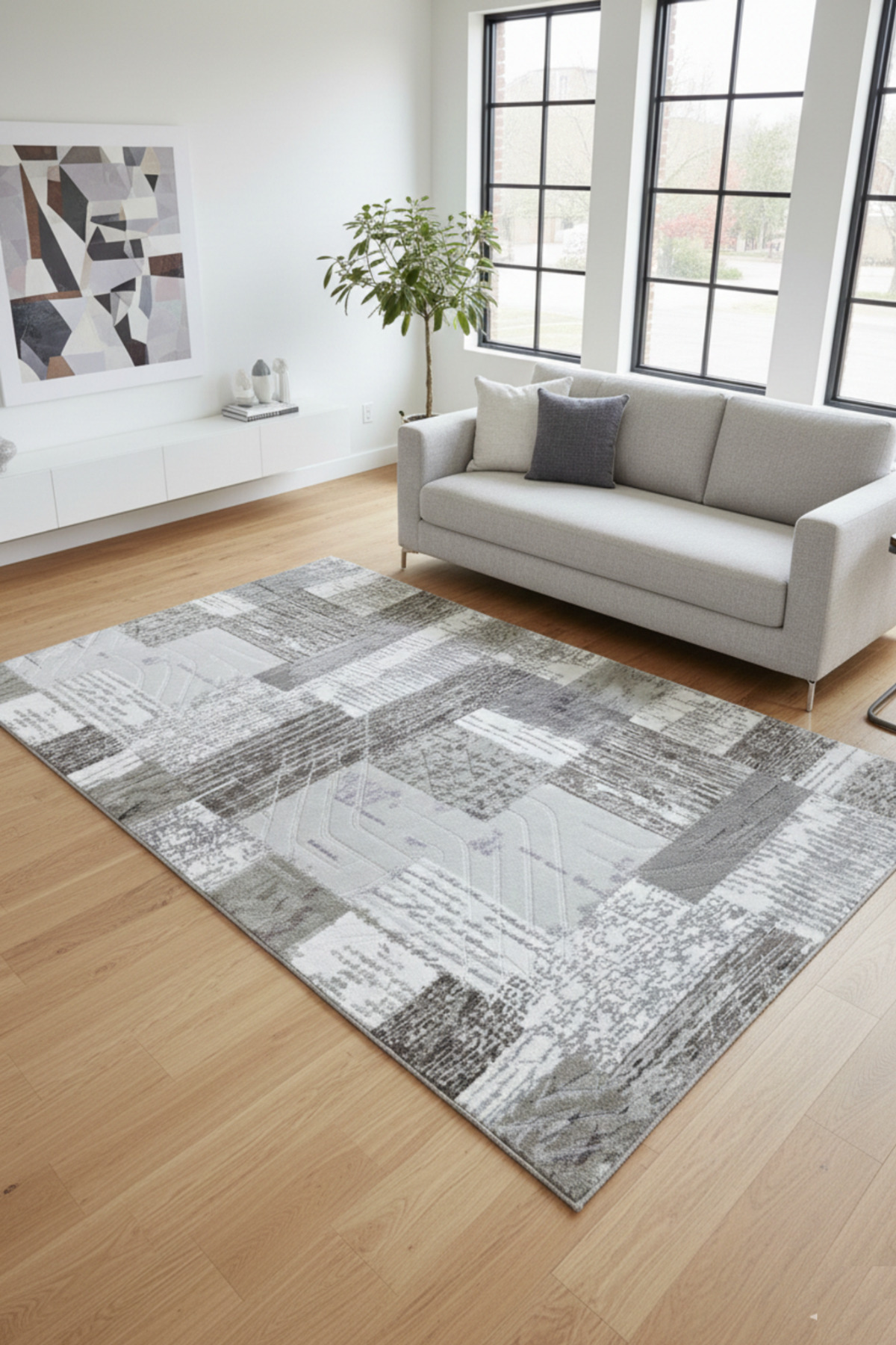 Living Room Rug 6019 Grey Anti-Slip Base Washable Stainproof Custom Size Elegant