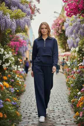 H&D DÜNYASI MODAL KUMAŞ YARIM FERMUARLI TAKIM