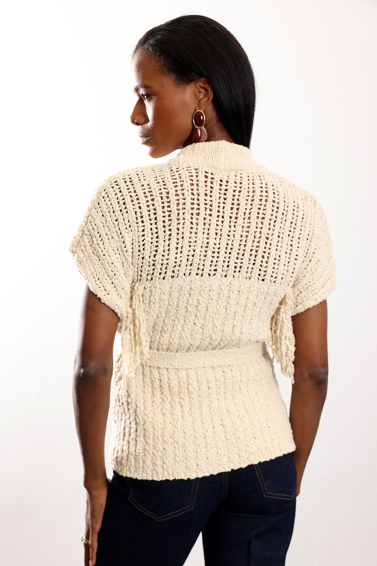 5in1Canpolat  Bej Kuşaklı Merserize Hırka 2594 - Görsel 6