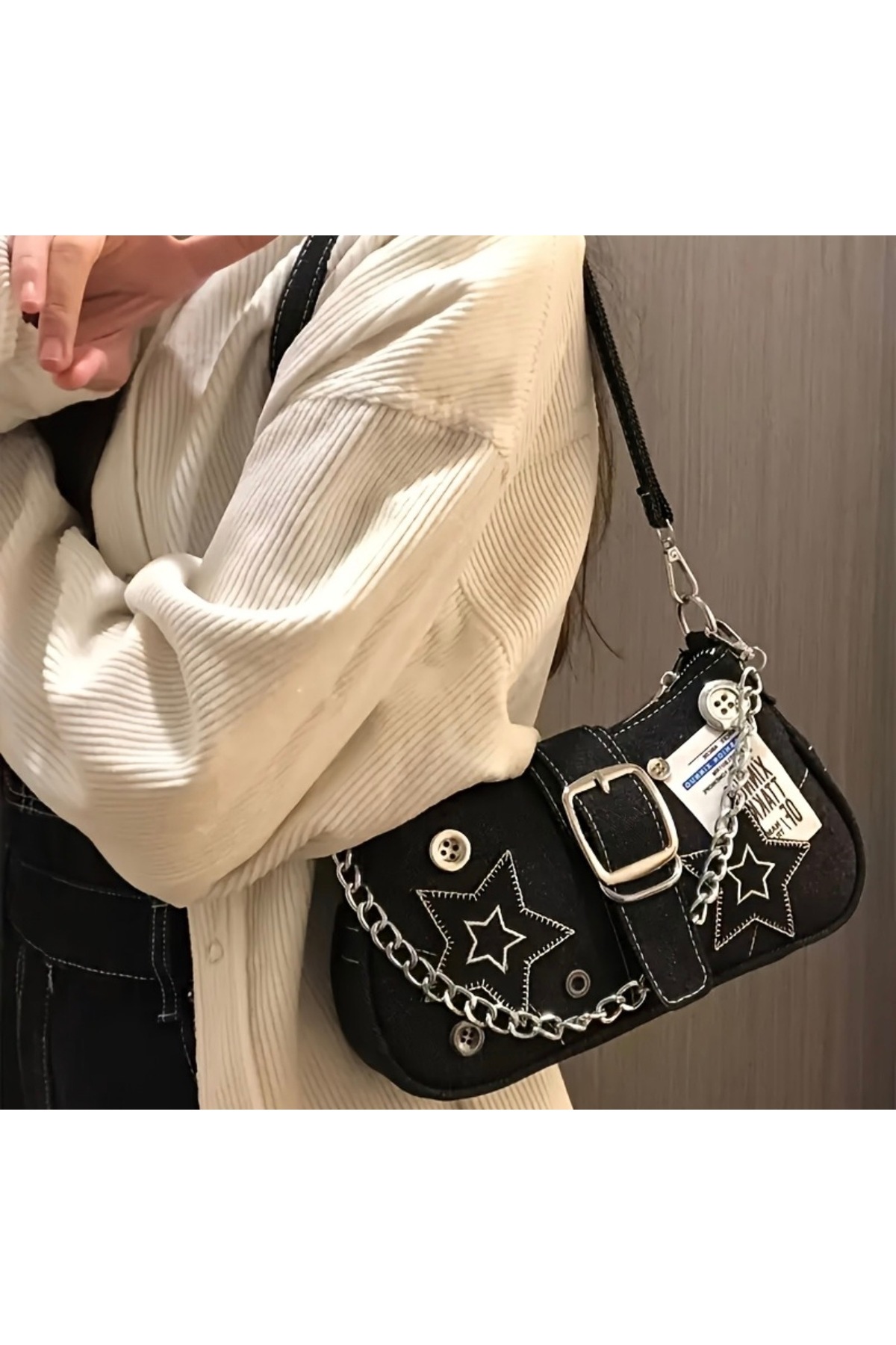 La Saade Starlock Rebel Mini Bag – Yıldız Nakışlı, Zincir Detaylı