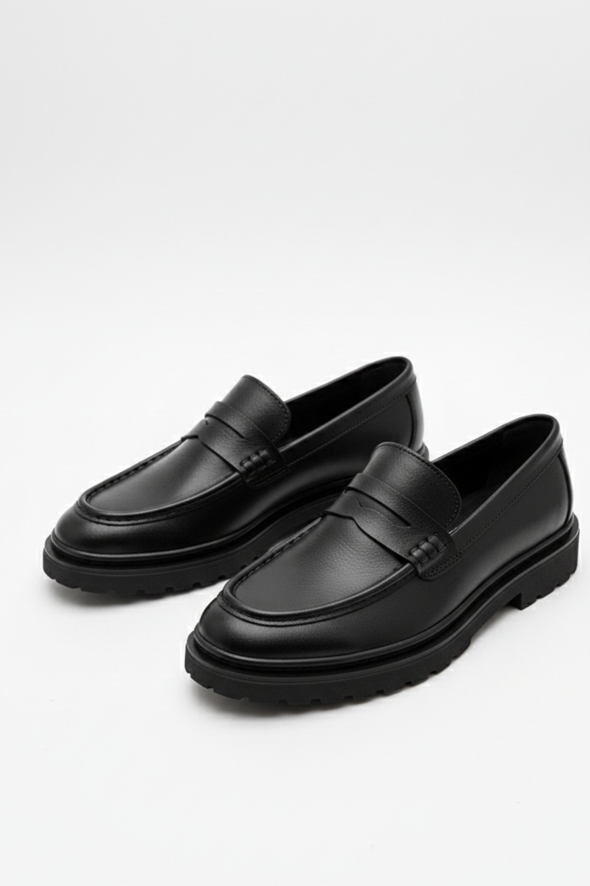 Genuine Leather Black Comfortable Men's Classic Shoes Without Laces LUASS28AL0051