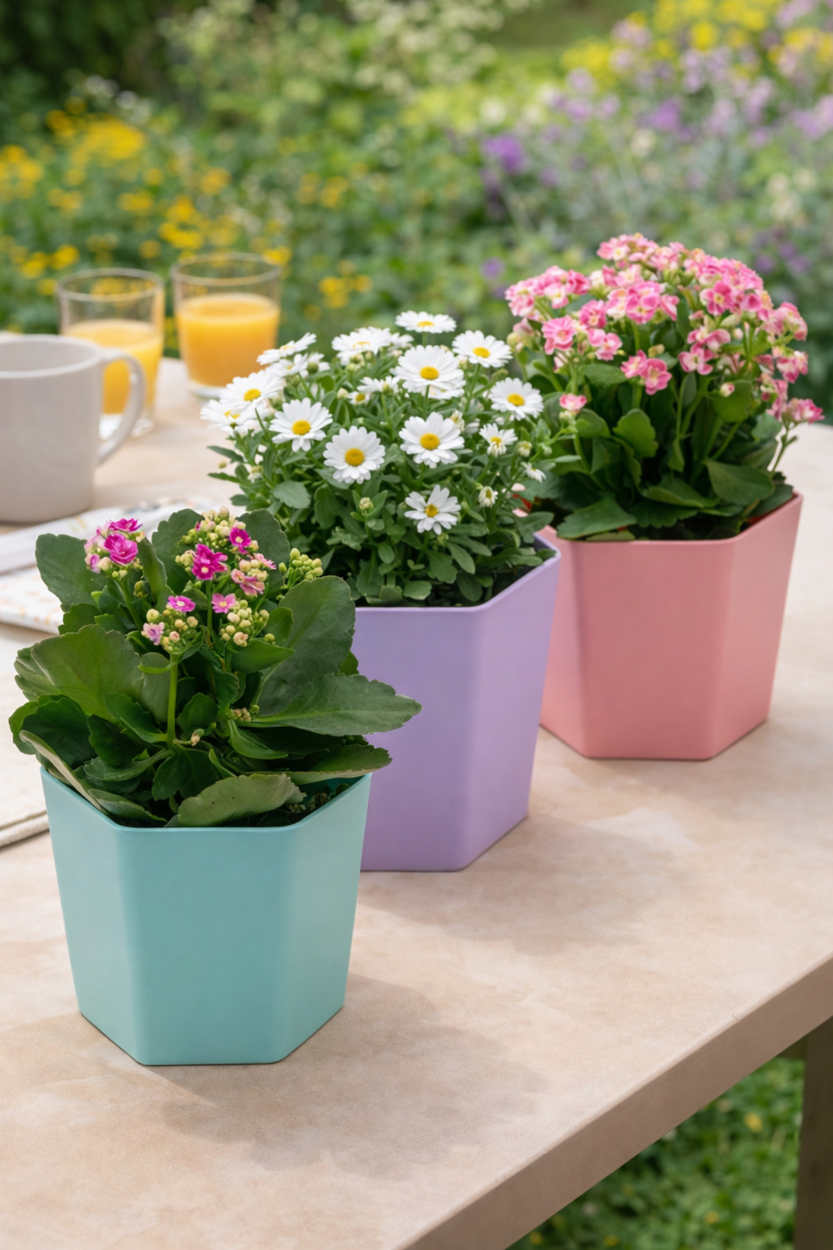 Binbirreyon 3 Adet Saksı Seti Altıgen Renkli Hexagon Plastik Saksı