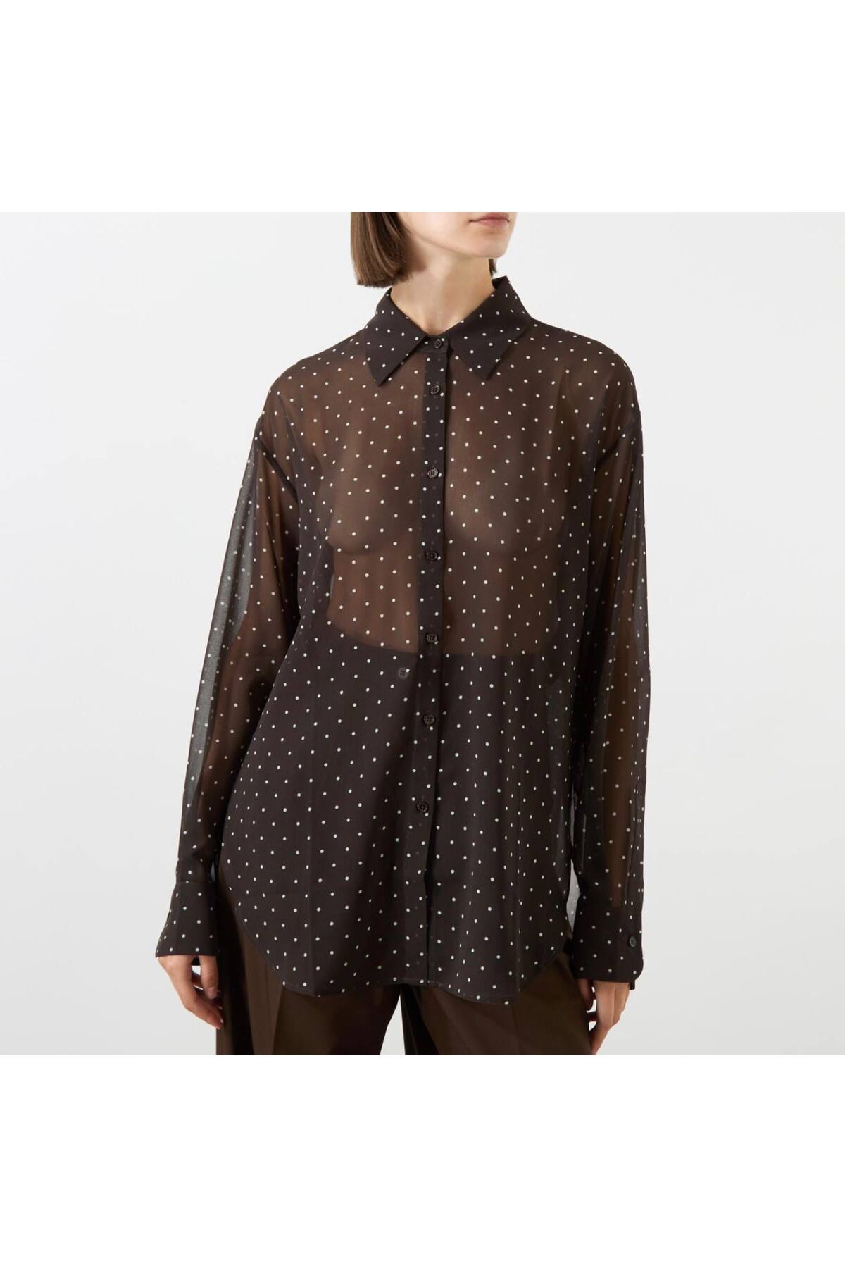 MAESTRO WOMAN  Kadın Kahverengi Taşlı Şifon Gömlek - Görsel 2