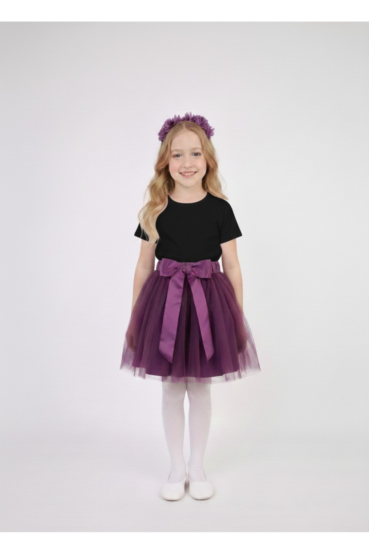 black and purple tutu dress Hileelang big Girl Hallowen 2-8years old Dress Novelty Long Sleeve Black Cat Applique Purple Tulle Tutu Outfits With Witch Hat 8T, Girl's