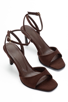 BY BERLE SHOES Kadın Kahve Süet Küt Burun Bilekten Bağlama Detaylı Arkası Açı...