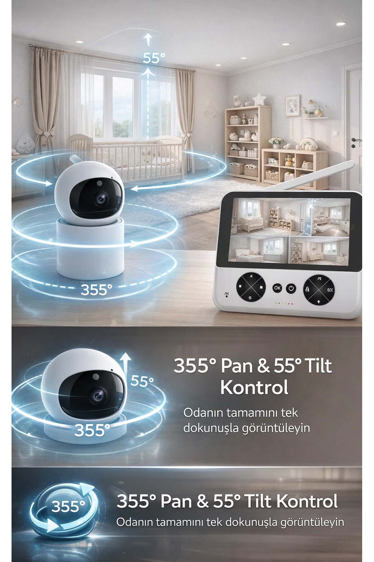 FaroxTech Uzaktan Kontrollü Dönebilen Bebek Kamerası - 720P HD Görüntü & Geniş Kapsama Alanı fotoğrafı 4 (önizleme)