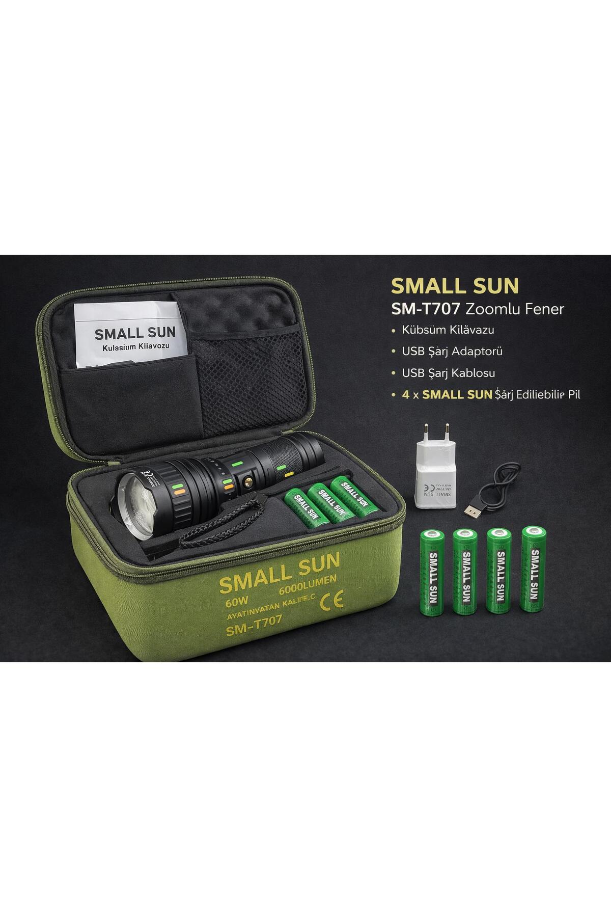 Small Sun T707 60W 6000 Lümen Zoomlu El Feneri Seti – 4 Adet