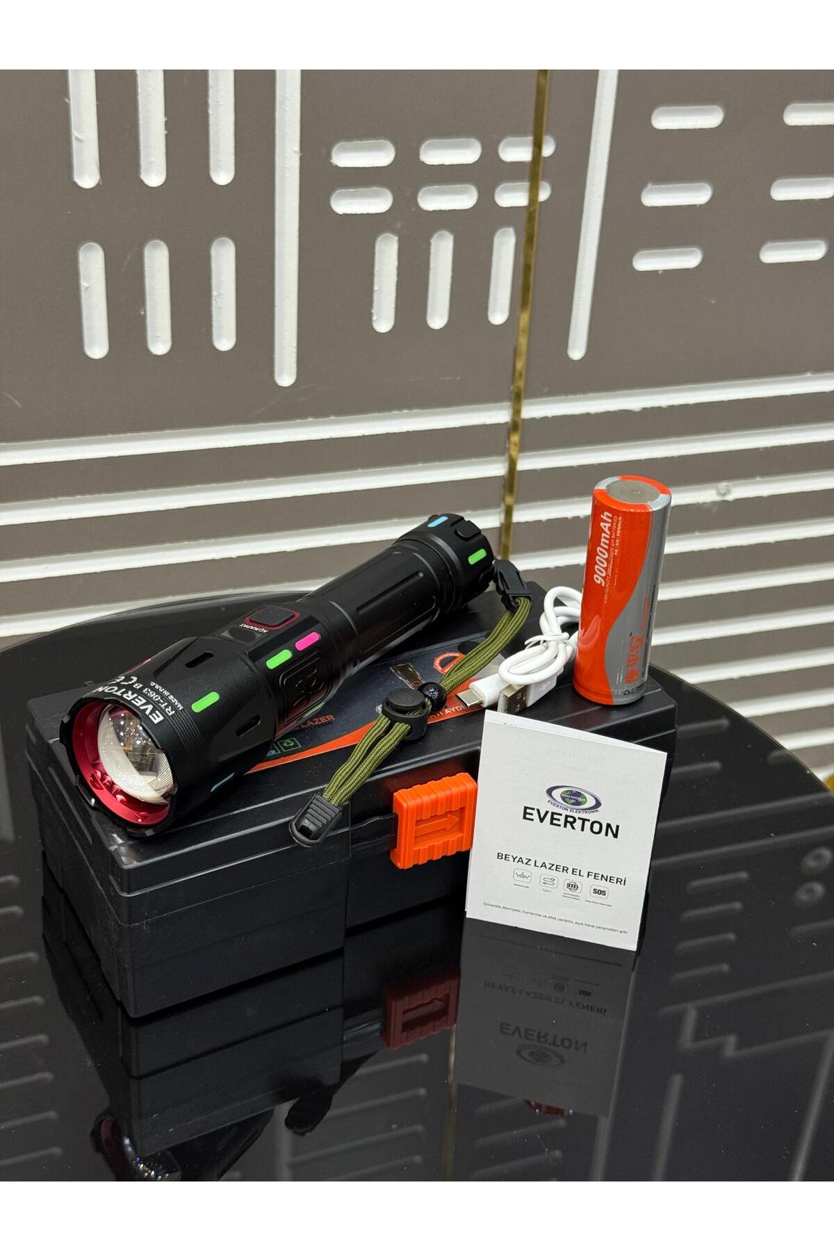 Everton 063B LED Zoomlu El Feneri Seti – 18650 9000mAh Şarjlı Pil