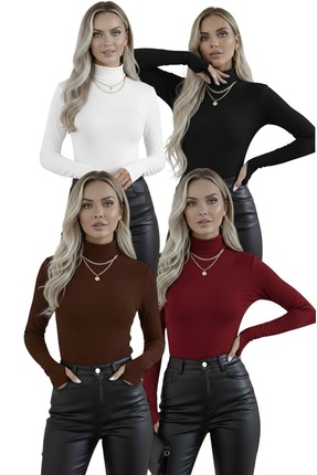 hashtag Parmak Geçmeli Kadın Balıkçı Yaka Bluz Slim Fit Esnek Kumaş Günlük Body