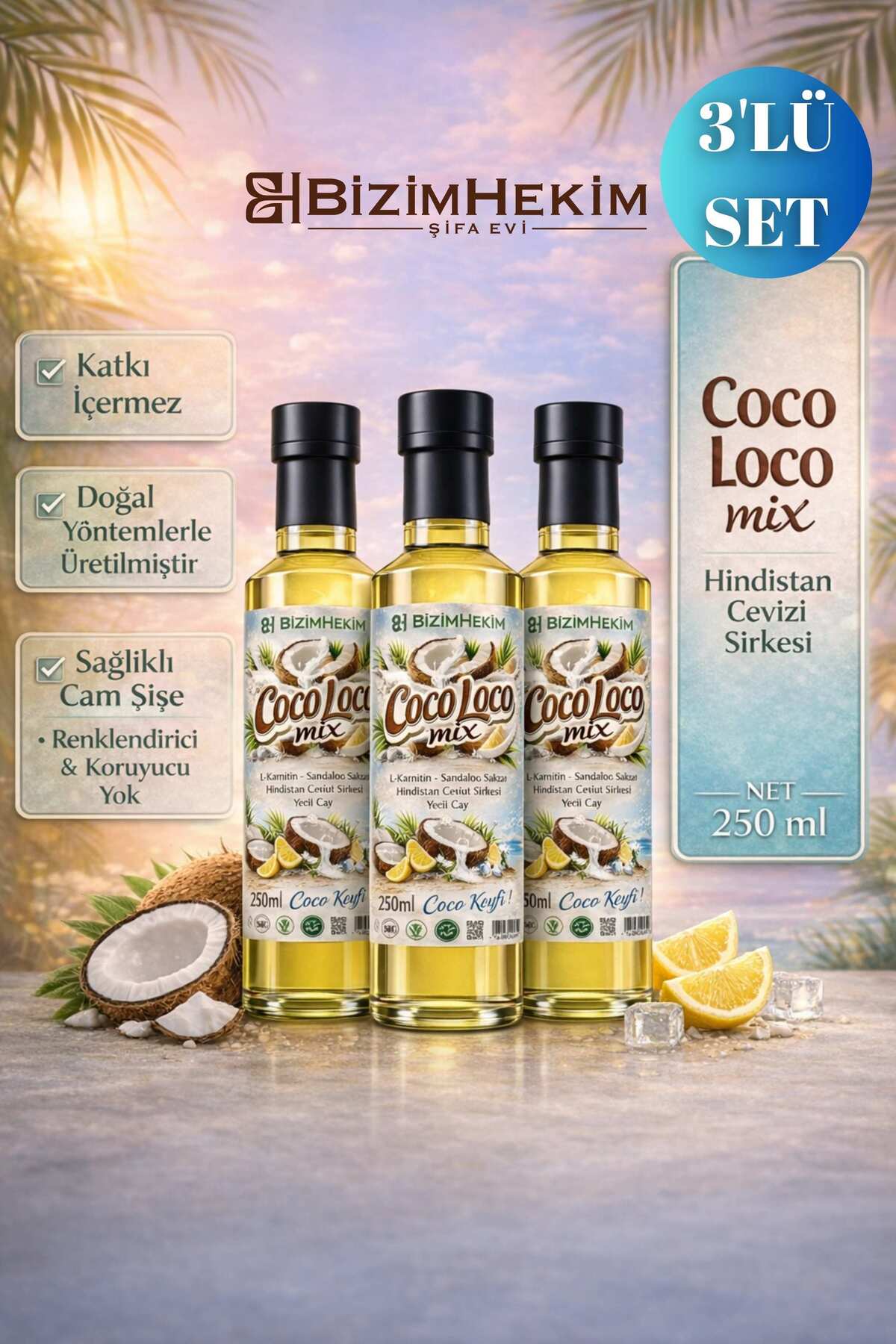 BİZİMHEKİM ŞİFA EVİ Coco Loco Coconut Mix 3'lü set- 250 ml