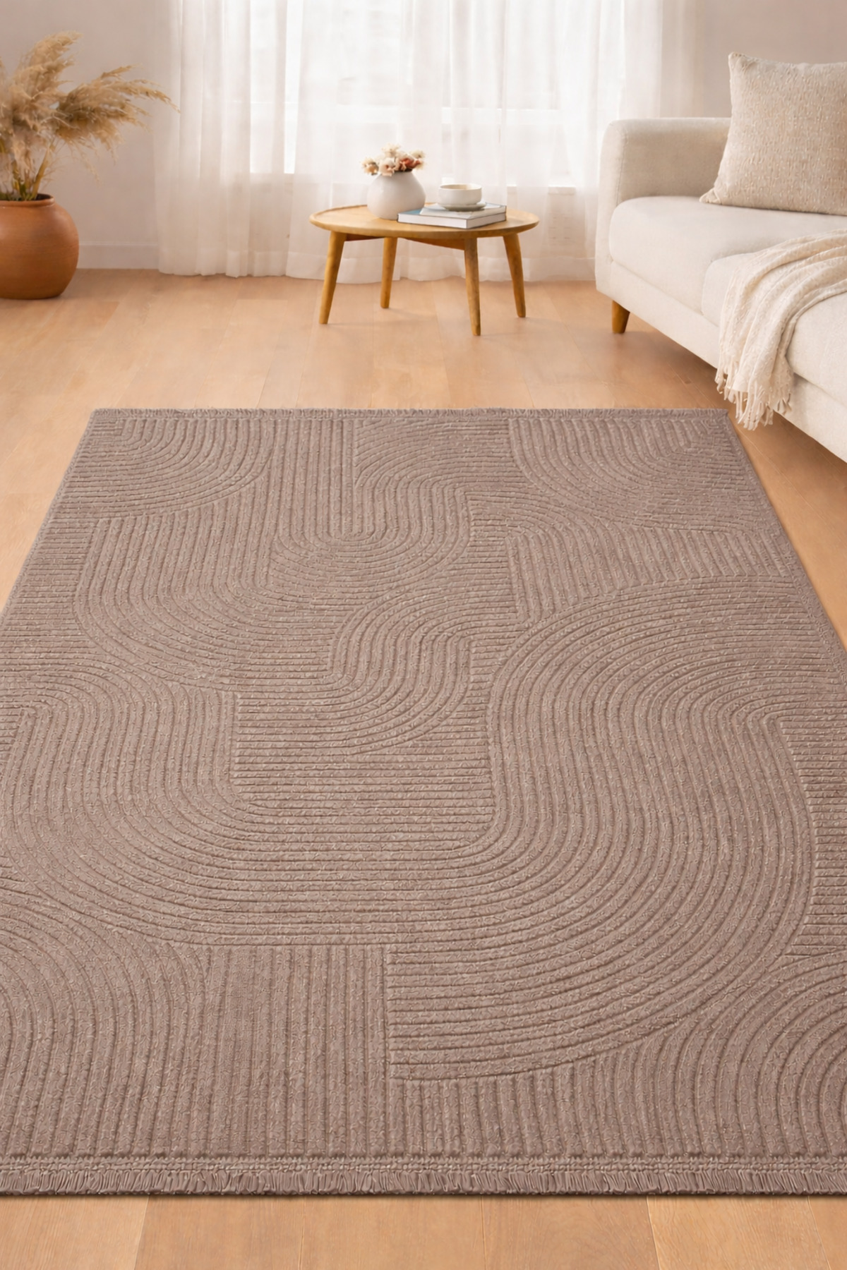 Relief Classic Fringed Joy Anti-Slip Floor Living Room Kitchen Corridor Carpet Runner Rug MINK