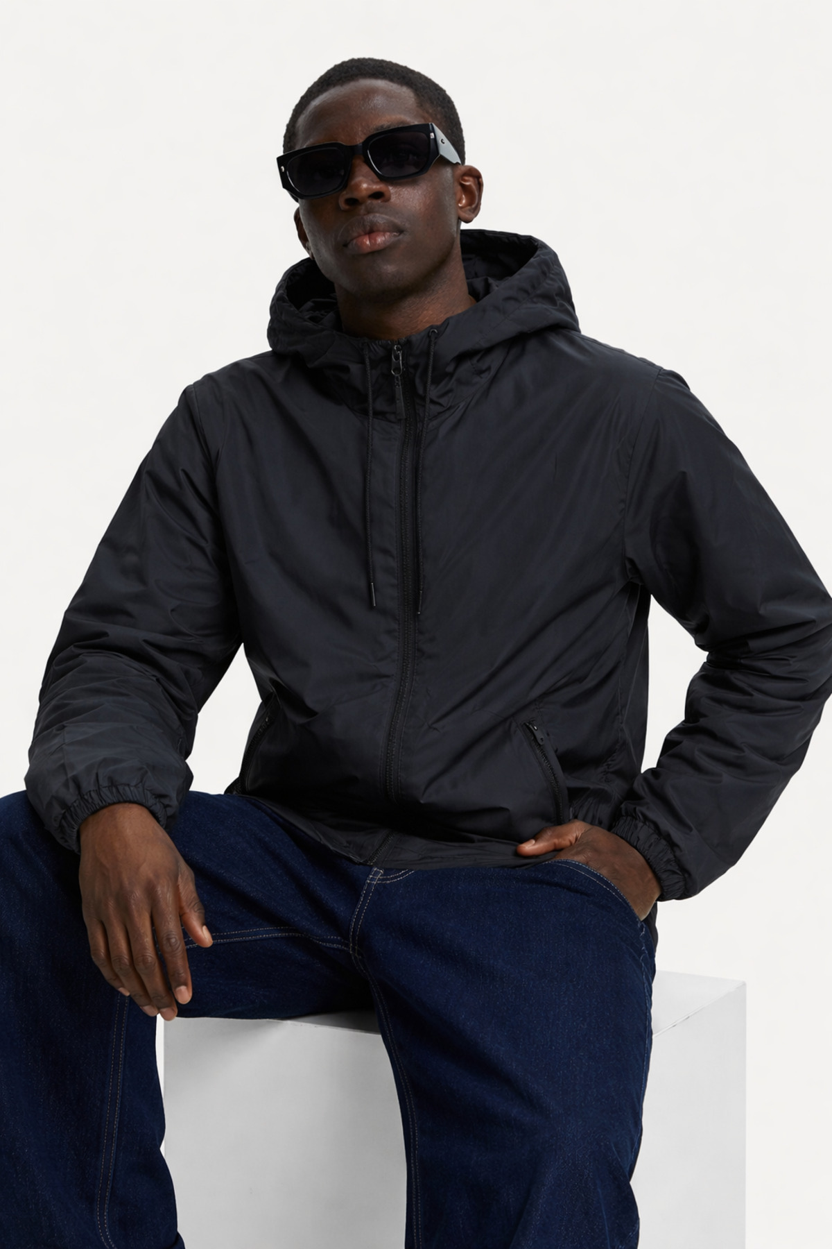 DAMGA JEANS Erkek Trend Fermuarlı Siyah Yağmurluk & Rüzgarlık görsel 5