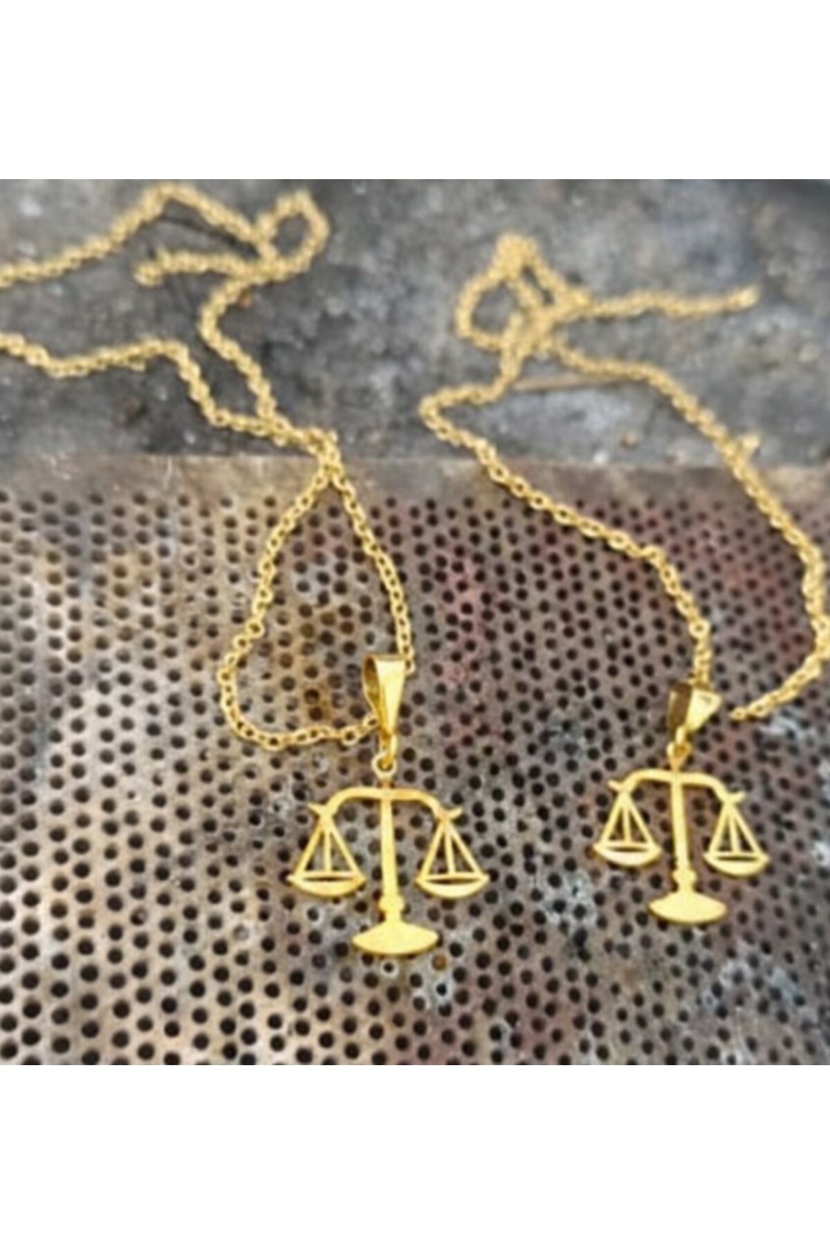 Ziu 925 Ayar Hukuk Adalet Terazisi Gold Gümüş Kolye Uzunluk 45 cm görsel 4
