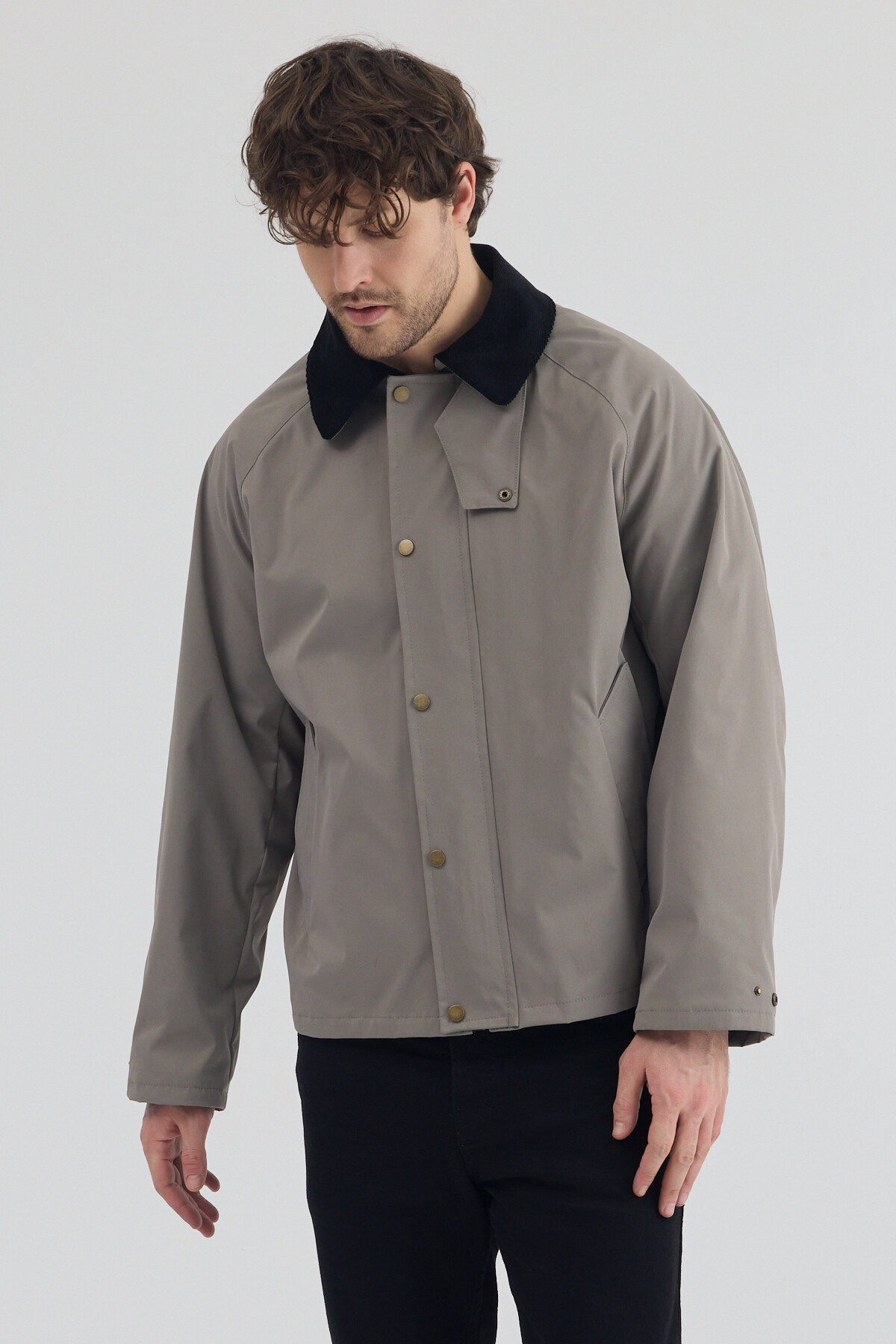 Erkek Vizon Kontrast Yaka Oversize Mevsimlik Mont — رنگارنگ kontrastmm — تصویر 3 از 8
