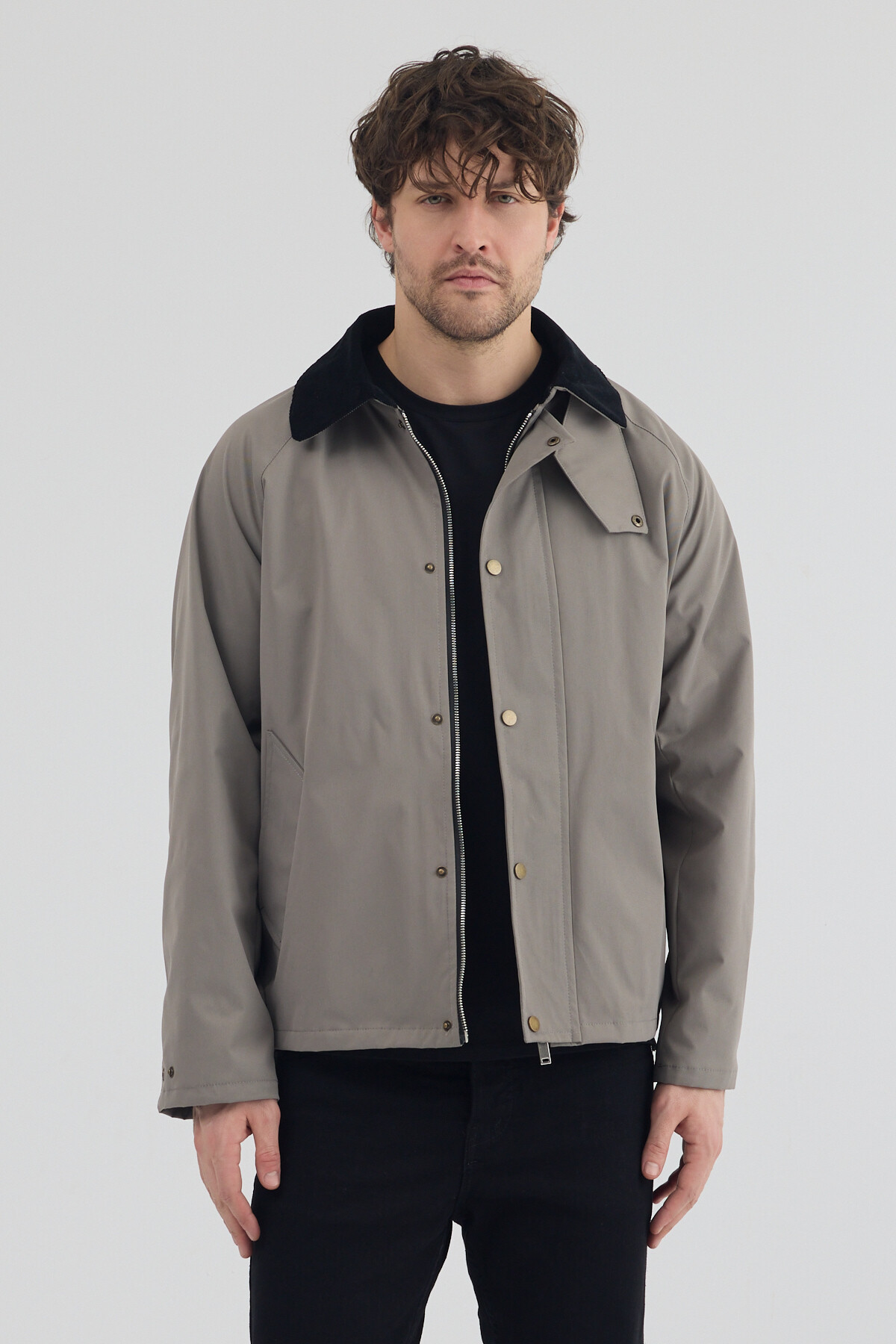 Erkek Vizon Kontrast Yaka Oversize Mevsimlik Mont — رنگارنگ kontrastmm — تصویر 4 از 8