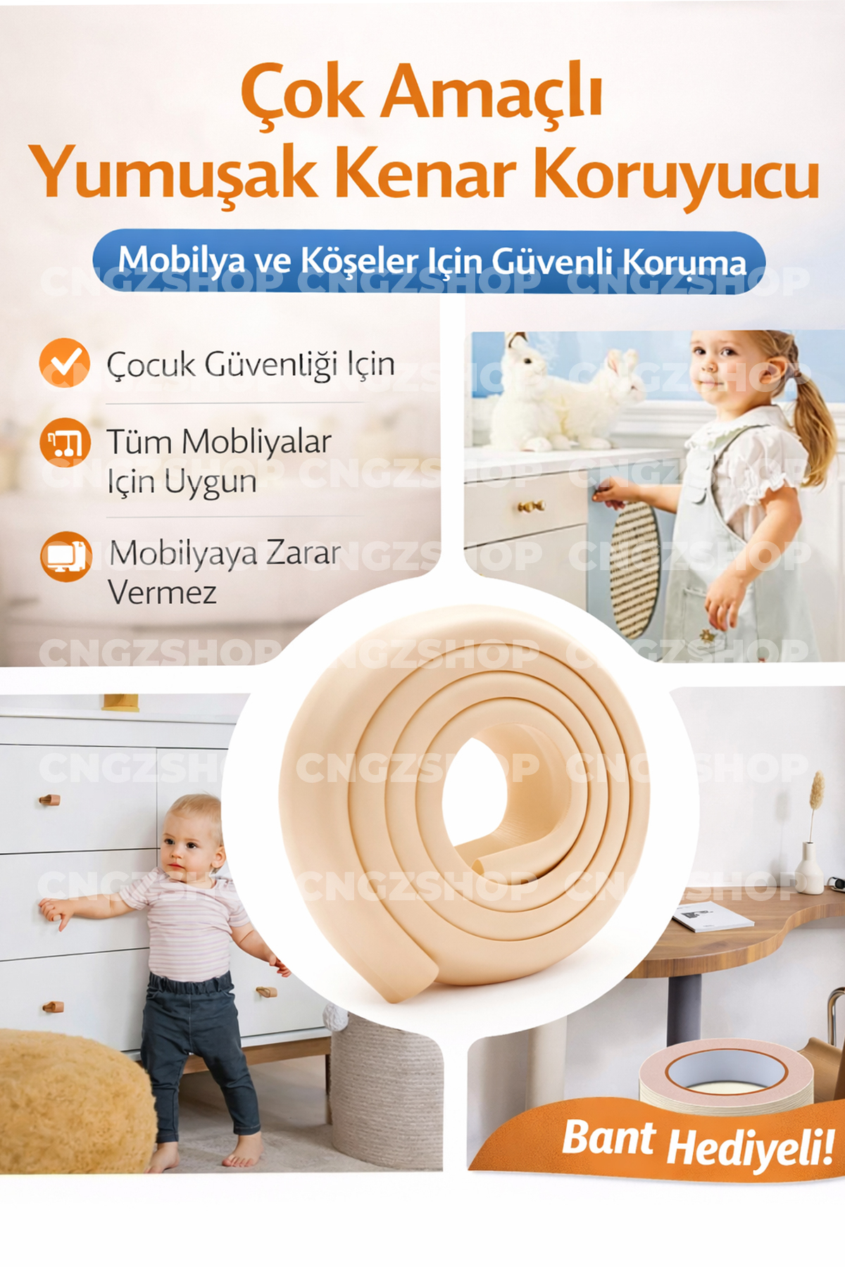 CNGZSHOP 2 Metre Sarmal Kenar Koruyucu – Bebek ve Çocuklar İçin Kalın Kauçuk Masa Köşe Kenar Koruma fotoğrafı 6 (önizleme)