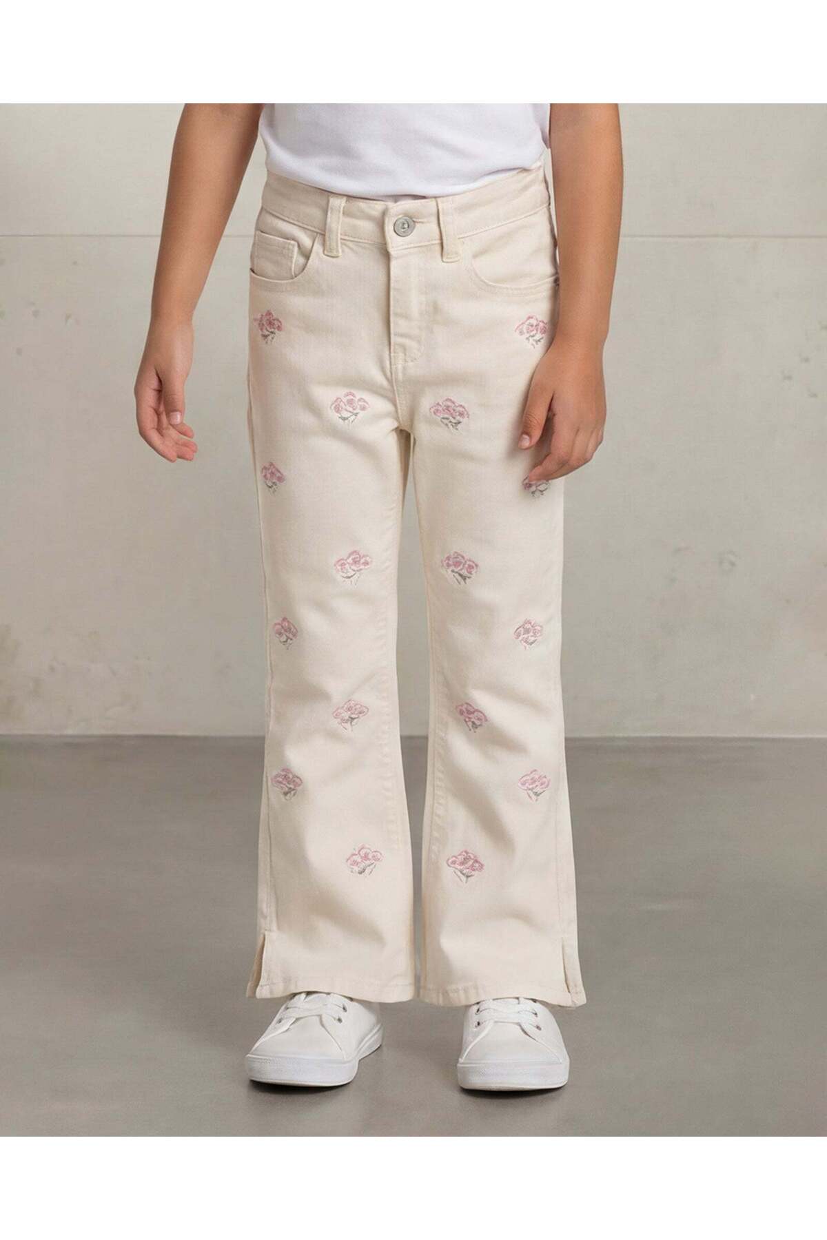 REDTAG Girls White Allover Embroidered Bootleg Pants